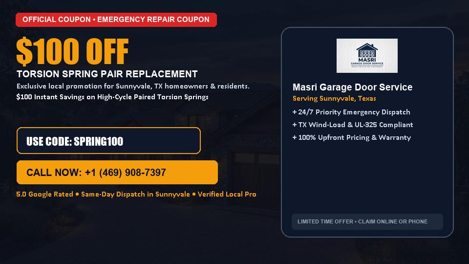 $100 OFF Dual High-Cycle Torsion Spring Replacement in Sunnyvale, TX - Masri Garage Door Service