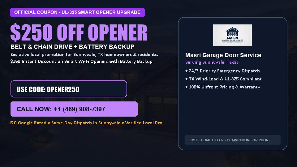 $250 OFF Smart Wi-Fi Garage Door Opener Installation in Sunnyvale, TX - Masri Garage Door Service